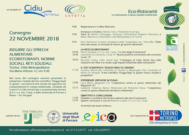 Ridurre gli sprechi alimentari, 22 novembre a Torino