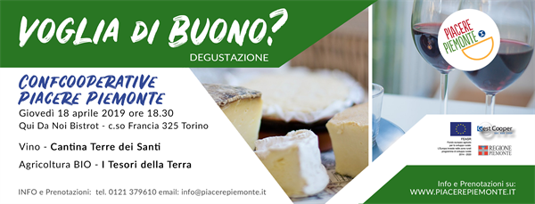 I sapori primaverili di Confcooperative Piacere Piemonte in degustazione al Qui da Noi Giovedì 18 aprile