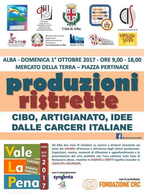 "PRODUZIONI RISTRETTE": DOMENICA 1° OTTOBRE AD ALBA, IL MERCATO CON I PRODOTTI DEGLI ISTITUTI PENITENZIARI