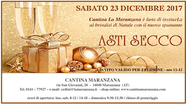 INAUGURA SABATO 23 DICEMBRE L’ASTI SECCO, "NUOVO NATO" IN CASA MARANZANA