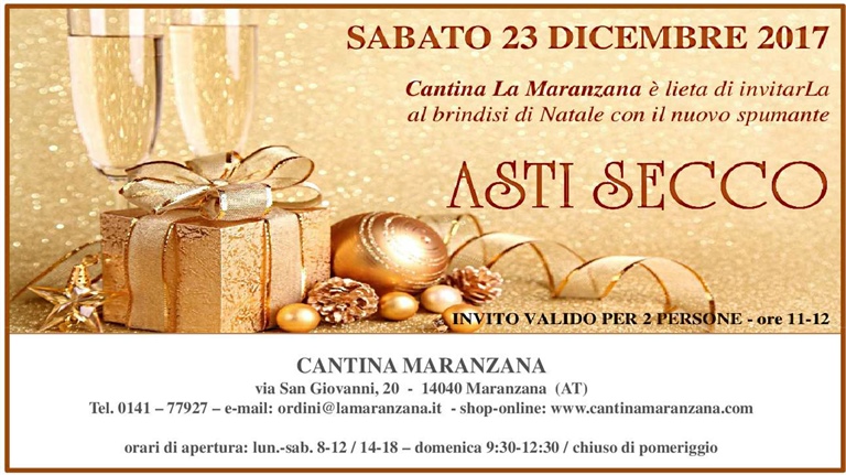 INAUGURA SABATO 23 DICEMBRE L'ASTI SECCO, "NUOVO NATO" IN CASA MARANZANA