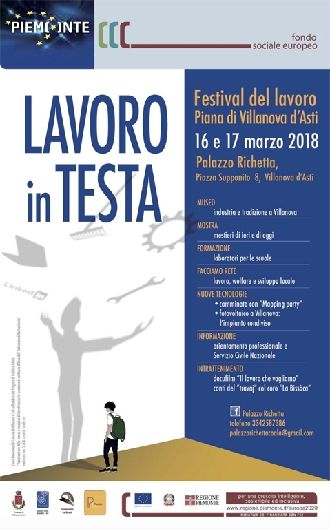 Il 16 e 17 marzo arriva “Lavoro in Testa”, Festival del lavoro della Piana di Villanova d’Asti